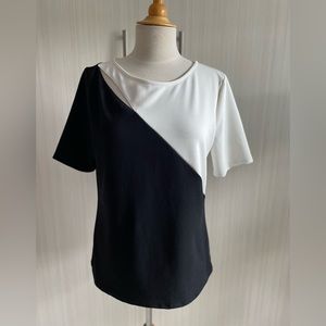 Calvin Klein black‎ and white blouse with sexy cut out neck line size Large